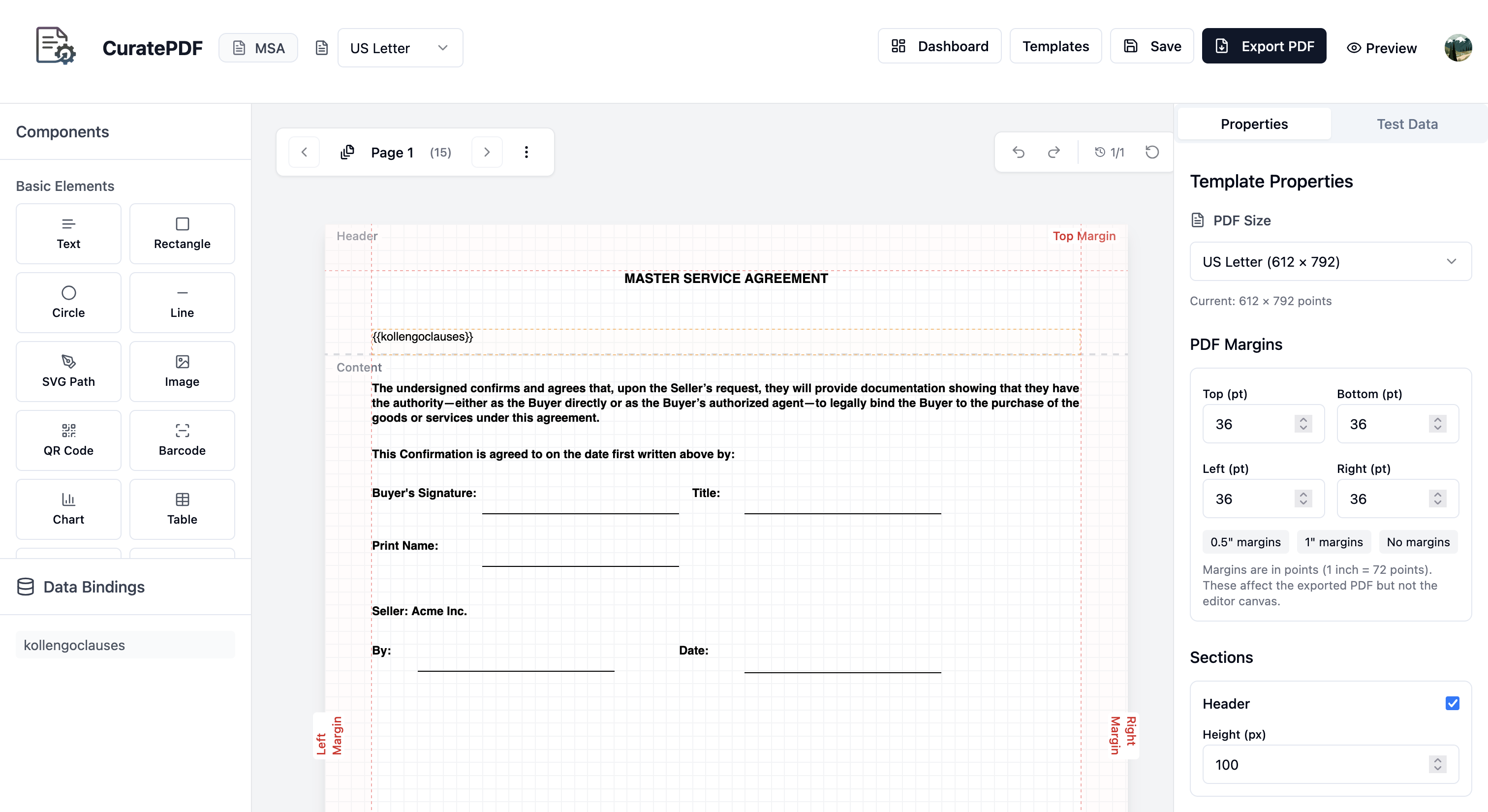 curatePDF - Design your contract layouts with drag & drop editor