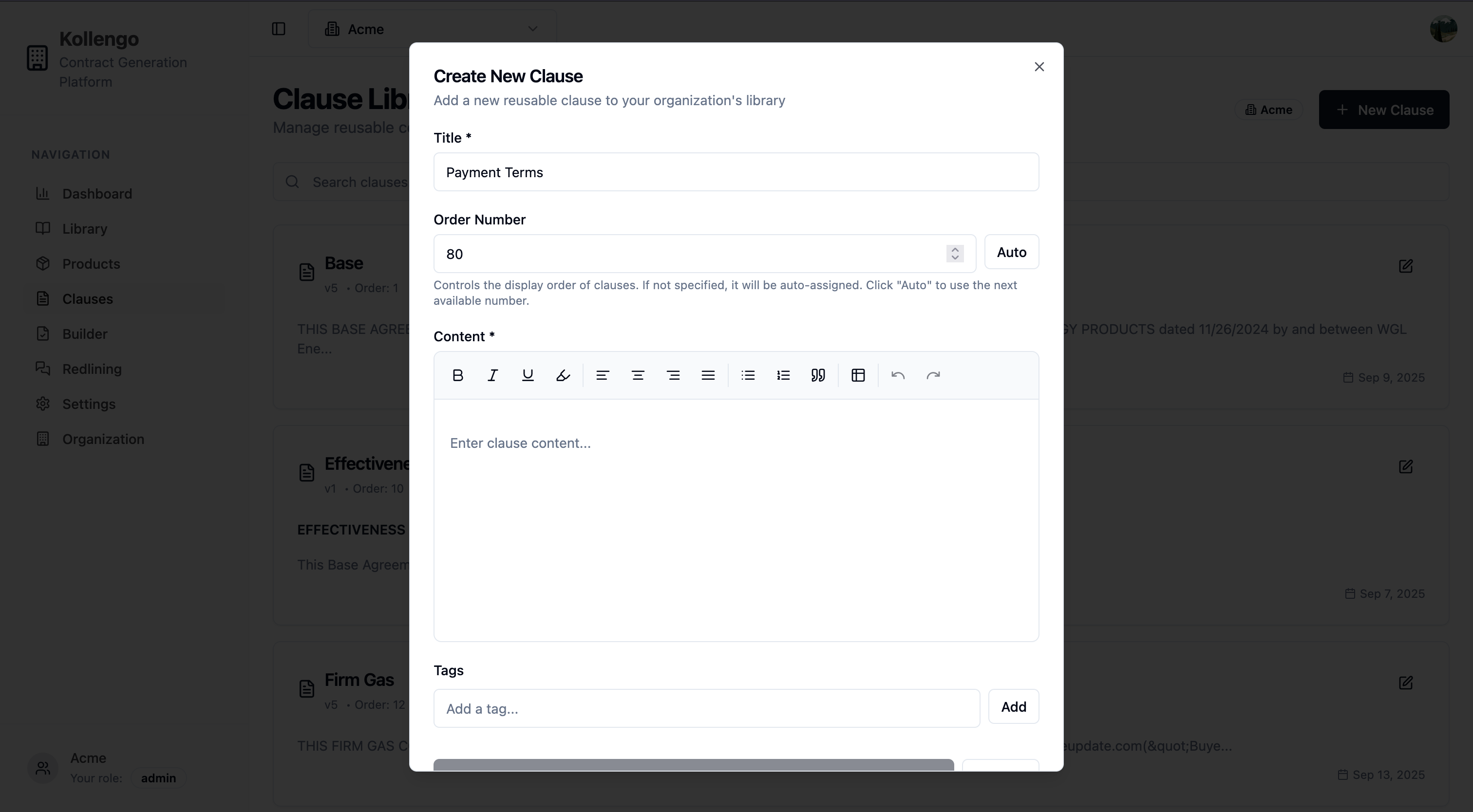 Create Clause - Build modular legal clauses