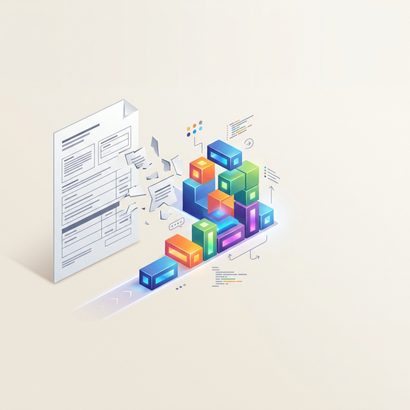 Traditional document breaking apart into modular building blocks
