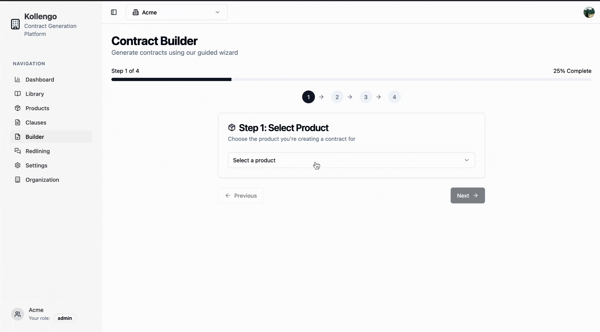 Generate a contract dynamically from configured clauses