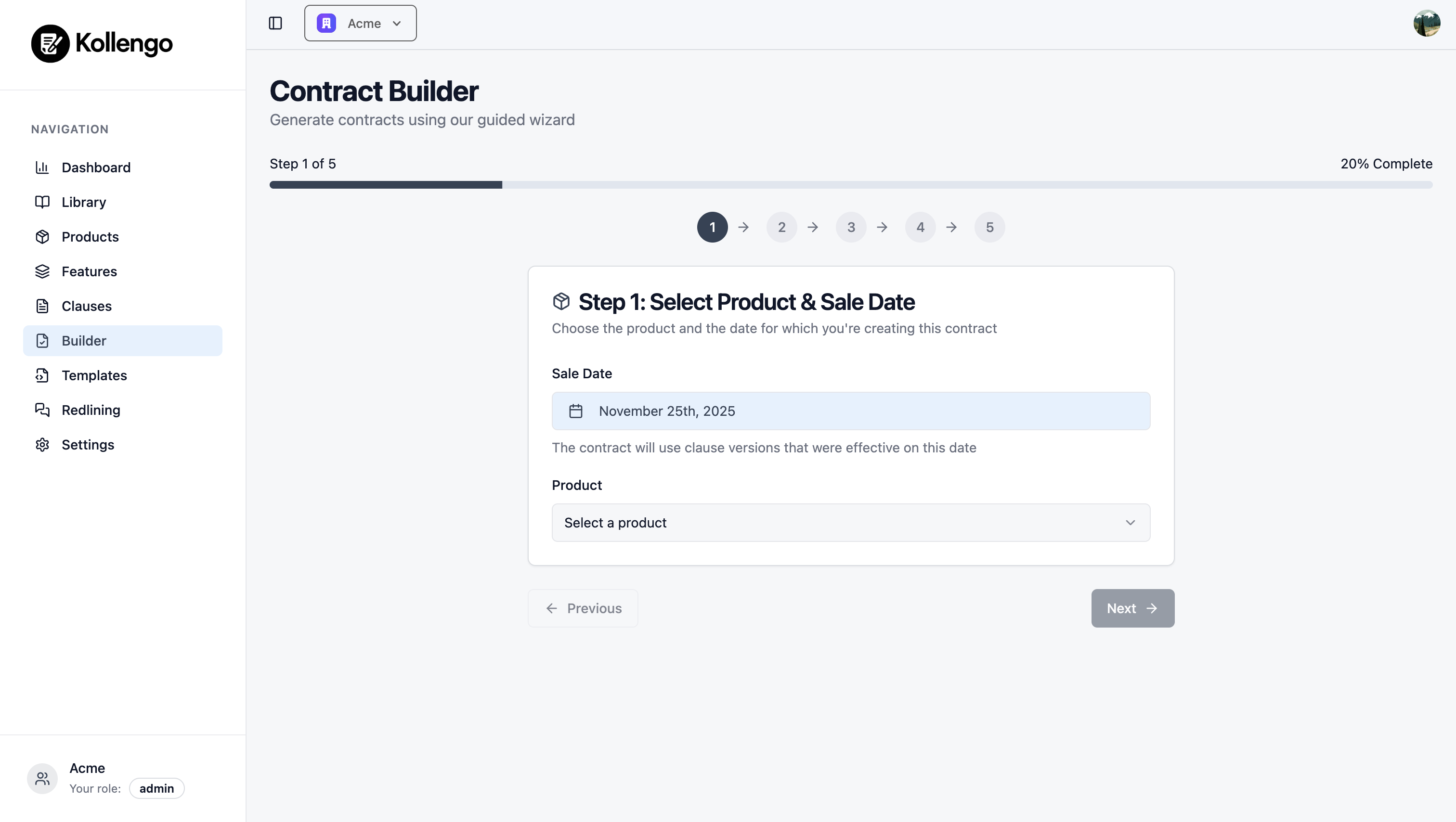 Generate a contract dynamically from configured clauses