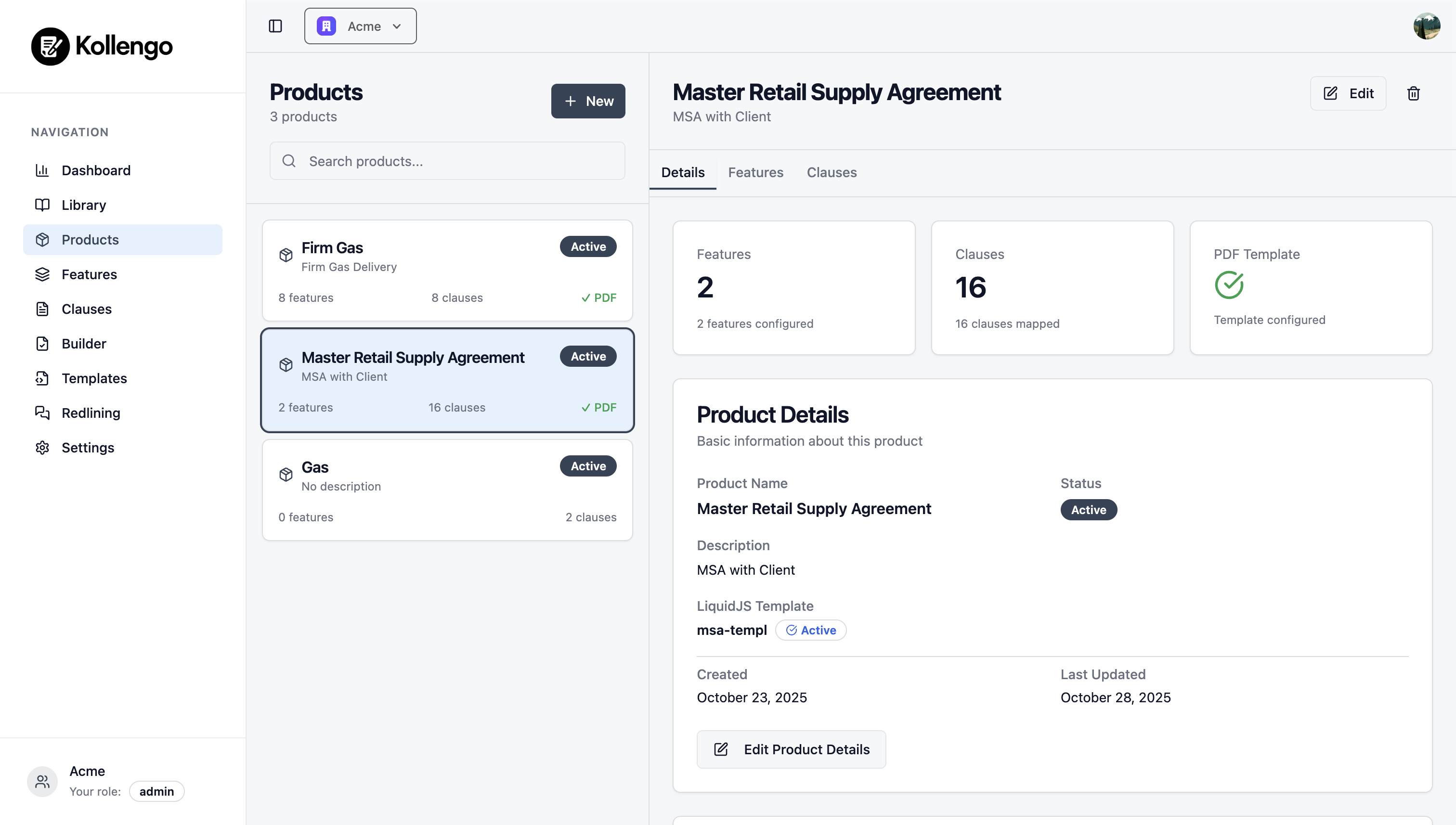 Configure products and map to clauses in Kollengo
